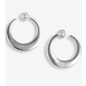 Lucky Brand Silver-Tone Imitation Pearl Crescent Hoop Earrings